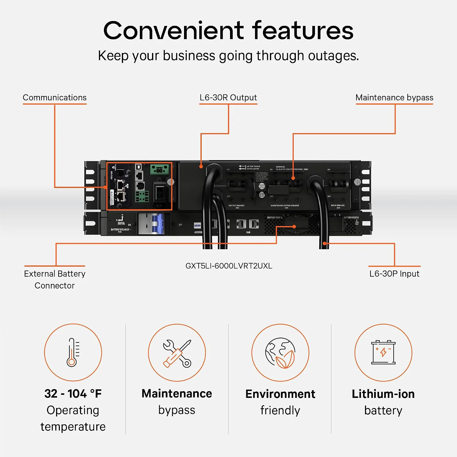Vertiv Liebert GXT5LI-6000MVRT3UXLN Lithium-Ion Doble Conversión en Línea 6000 VA 6000 W Entrada 120V - 240V, Salida 208V (configurable por el usuario) Monofásico, Puerto Serial, USB, Rack / Torre 4U - Image 5